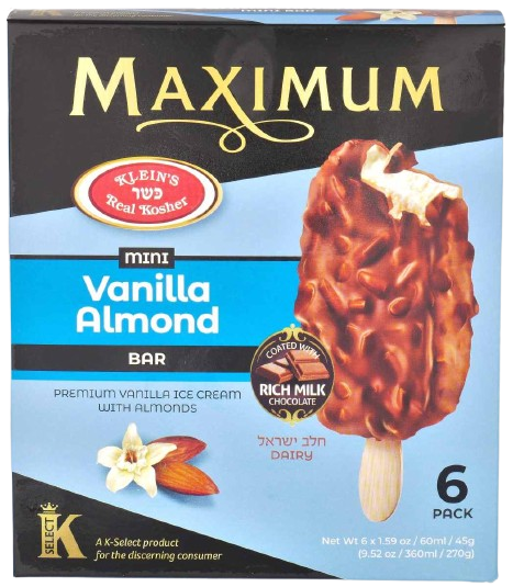 6 X MINI KOSHER VANILLA ALMOND ICE CREAM