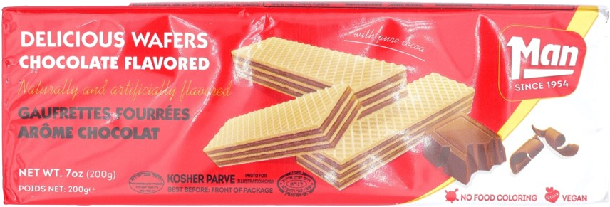 KOSHER CHOCOLATE WAFERS FLAVORED MAN 200 GR.
