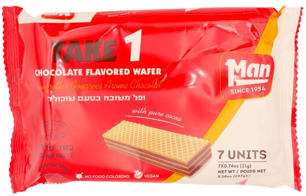 KOSHER CHOCOLATE WAFERS TAKE 1 MAN 7 UNITS X 21 GR.