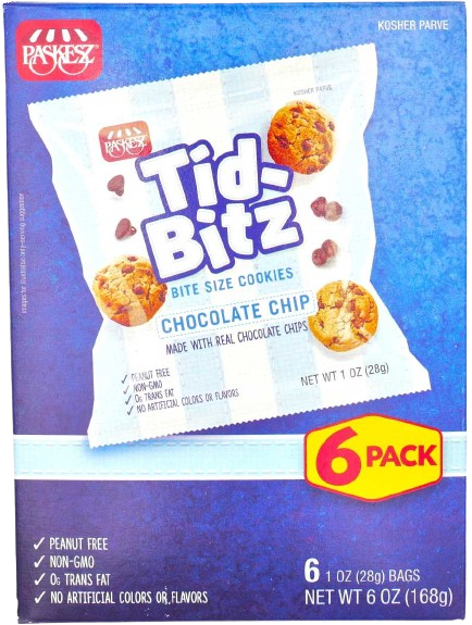 KOSHER BIT SIZE CHOCOLATE CHIP COOKIES PASKEZ 6 X 28 GR.