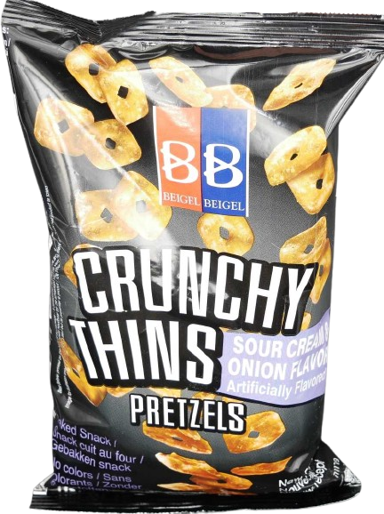 KOSHER CRUNCHY THIN PRETZELS SOUR CREAM & ONION 300 GR.