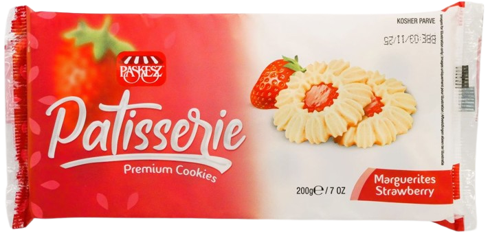 KOSHER PATISSERIE STRAWBERRY MARGUERITES BISCUITS PASKESZ  200 GR.