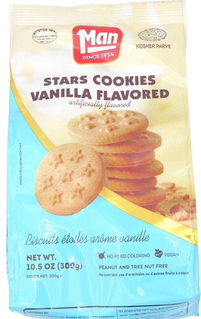 MAN KOSHER STARS COOKIES VANILLA FLAVORED 300 GR.