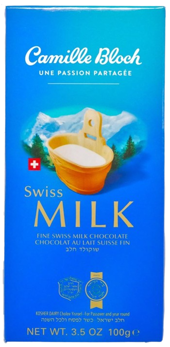 SWISS MILK CAMILLE BLOCH KOSHER SWISS CHOCOLATE 100 GR.