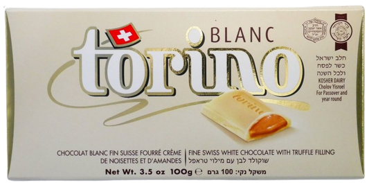 TORINO BLANC CAMILLE BLOCH KOSHER SWISS CHOCOLATE 100 GR.